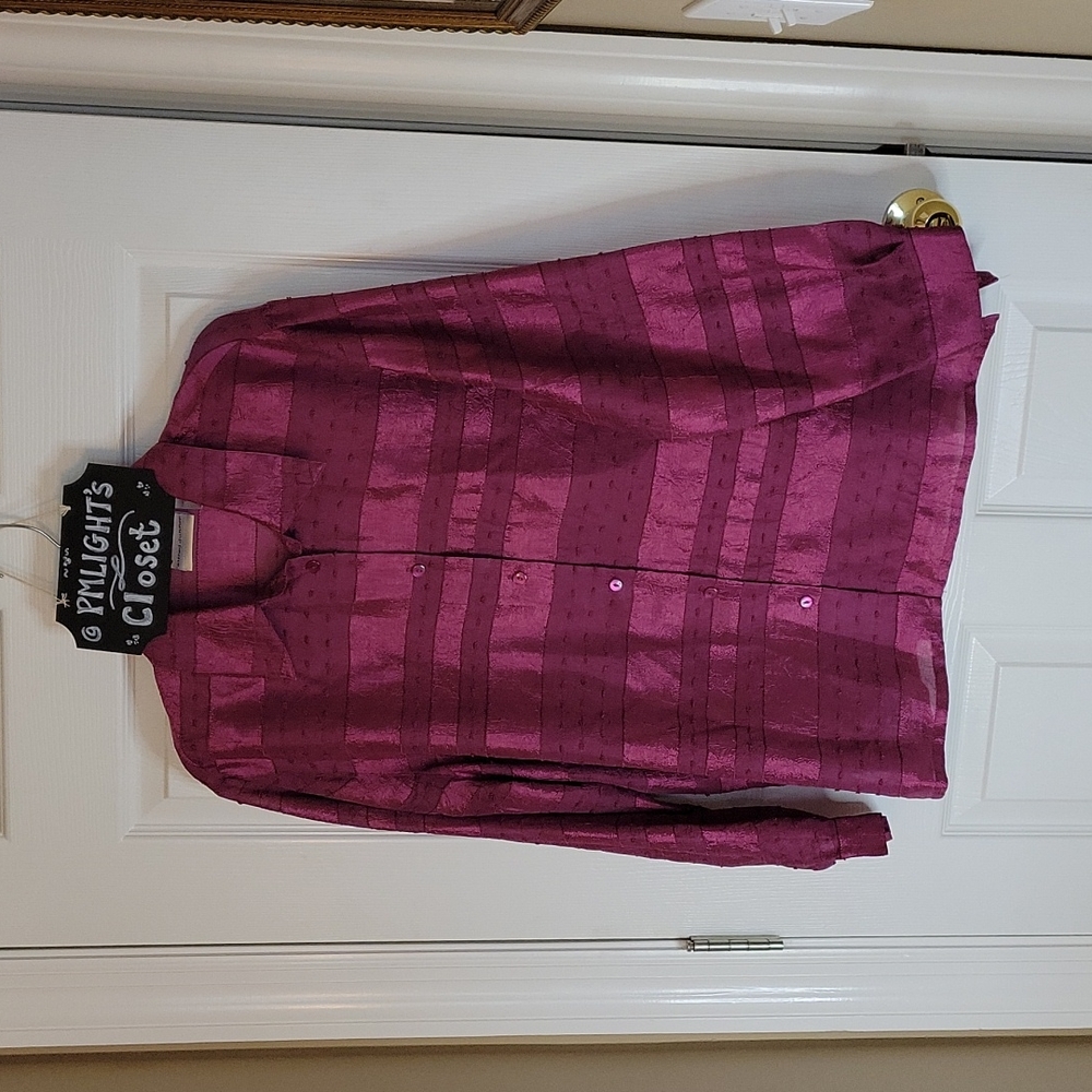 Alfred Dunner Blouse Button Up Long Sleeve Plum 16W